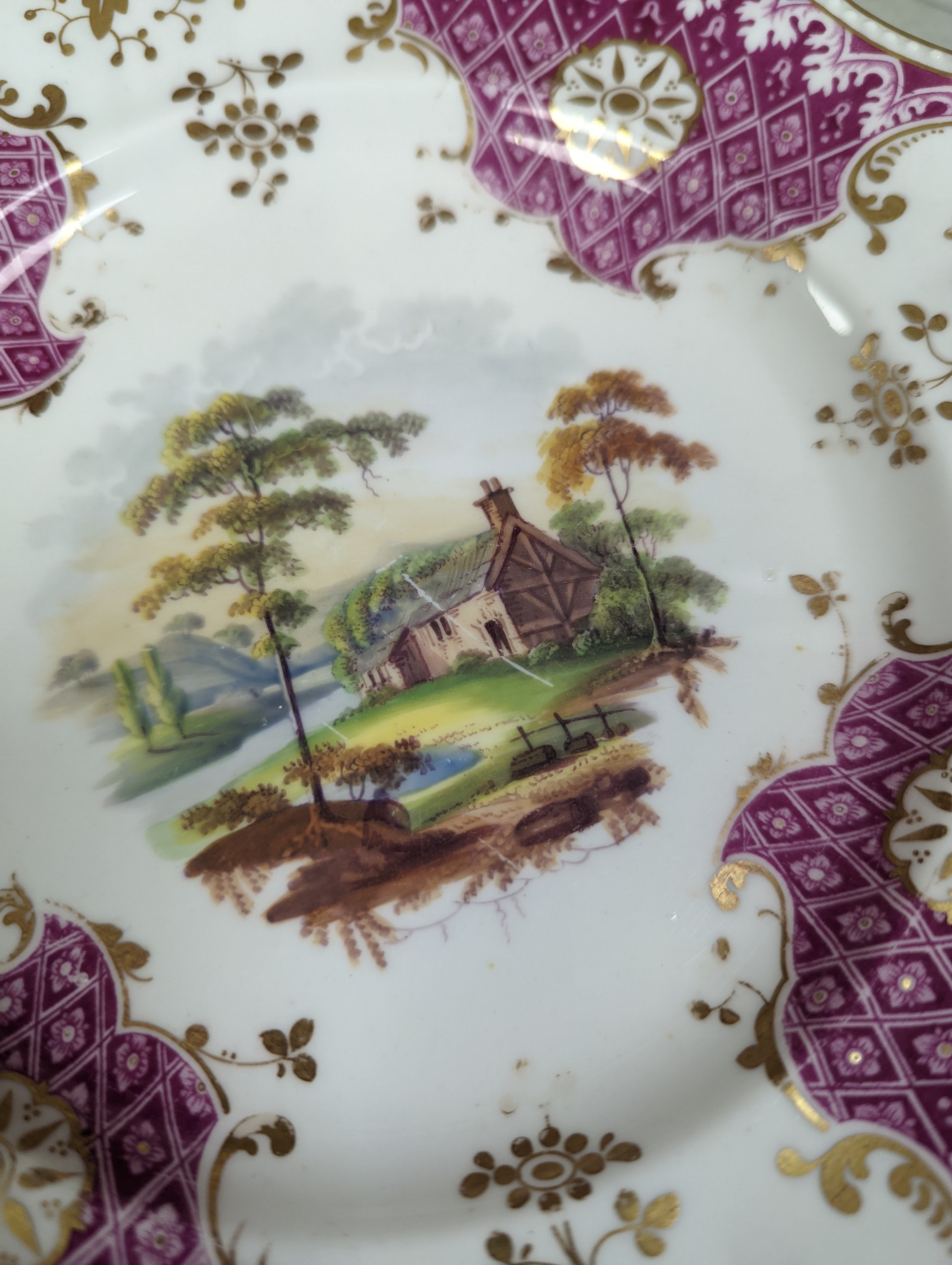 A Ridgways porcelain topographical part dessert service, c.1835, pattern number 2168, the sauce tureens and covers pattern number 2179